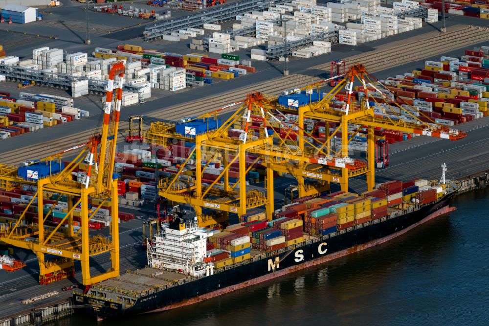 Bremerhaven von oben - Containerterminal im Containerhafen des Überseehafen in Bremerhaven im Bundesland Bremen, Deutschland