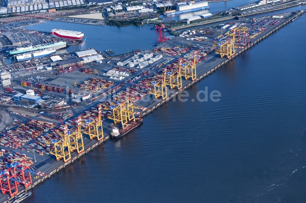 Bremerhaven aus der Vogelperspektive: Containerterminal im Containerhafen des Überseehafen Bremerhaven in Bremerhaven im Bundesland Bremen, Deutschland