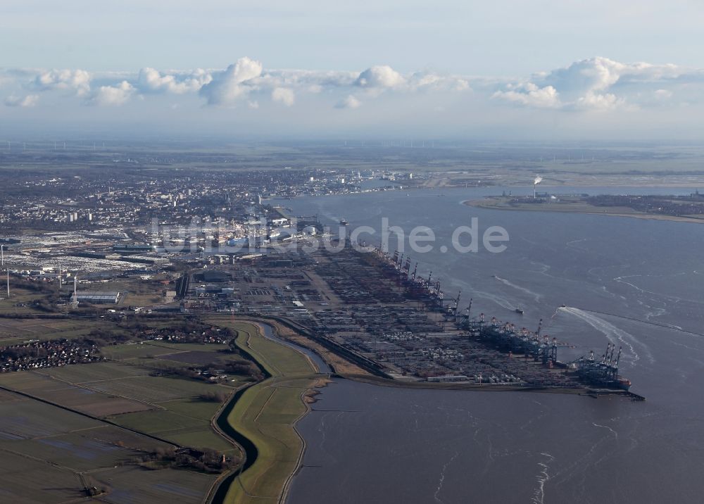 Bremerhaven aus der Vogelperspektive: Containerterminal im Containerhafen des Überseehafen der EUROGATE Container Terminal Bremerhaven GmbH in Bremerhaven im Bundesland Bremen