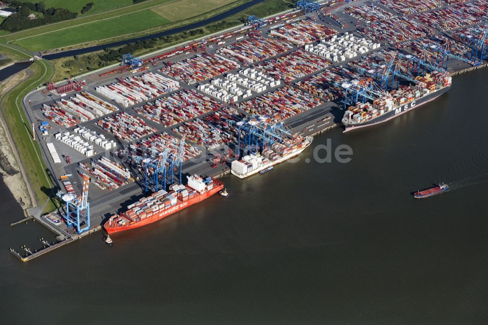 Bremerhaven aus der Vogelperspektive: Containerterminal im Containerhafen des Überseehafen der EUROGATE Container Terminal Bremerhaven GmbH in Bremerhaven im Bundesland Bremen