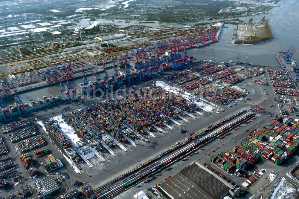 Hamburg von oben - Containerterminal im Containerhafen des Überseehafen Hamburg in Hamburg, Deutschland