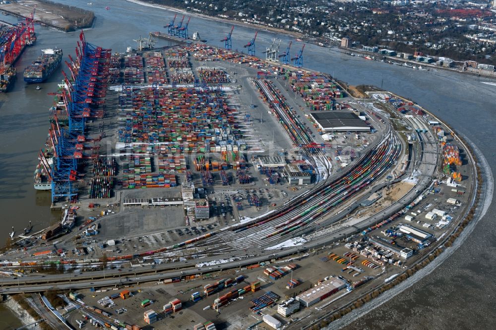 Hamburg aus der Vogelperspektive: Containerterminal im Containerhafen des Überseehafen Hamburg in Hamburg, Deutschland