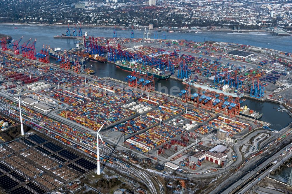 Luftaufnahme Hamburg - Containerterminal im Containerhafen des Überseehafen Hamburg in Hamburg, Deutschland