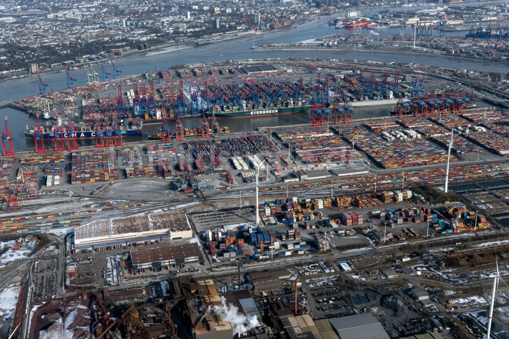Hamburg von oben - Containerterminal im Containerhafen des Überseehafen Hamburg in Hamburg, Deutschland