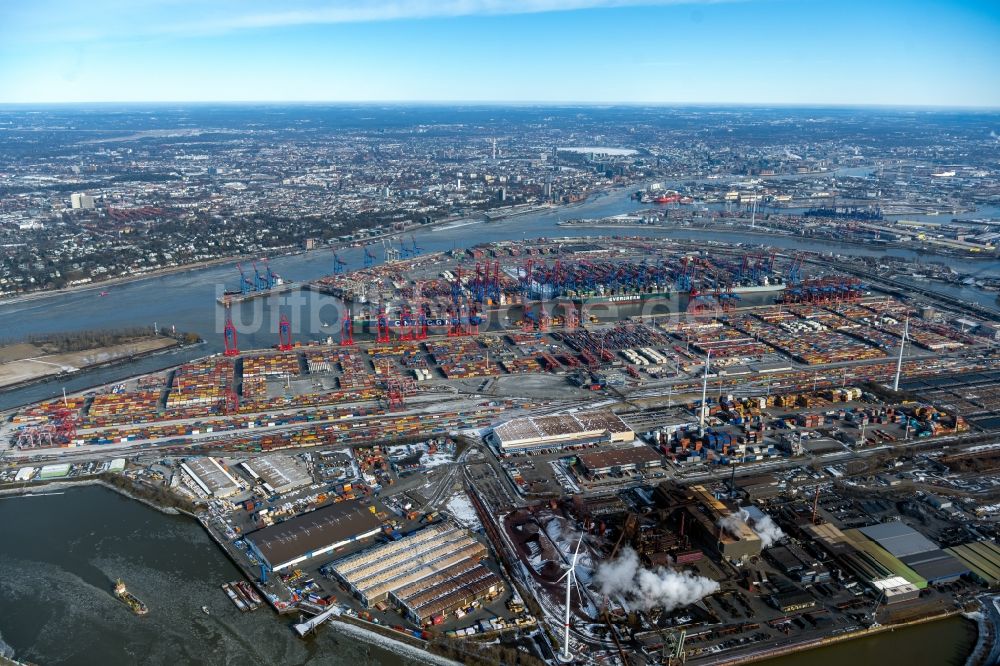 Hamburg aus der Vogelperspektive: Containerterminal im Containerhafen des Überseehafen Hamburg in Hamburg, Deutschland