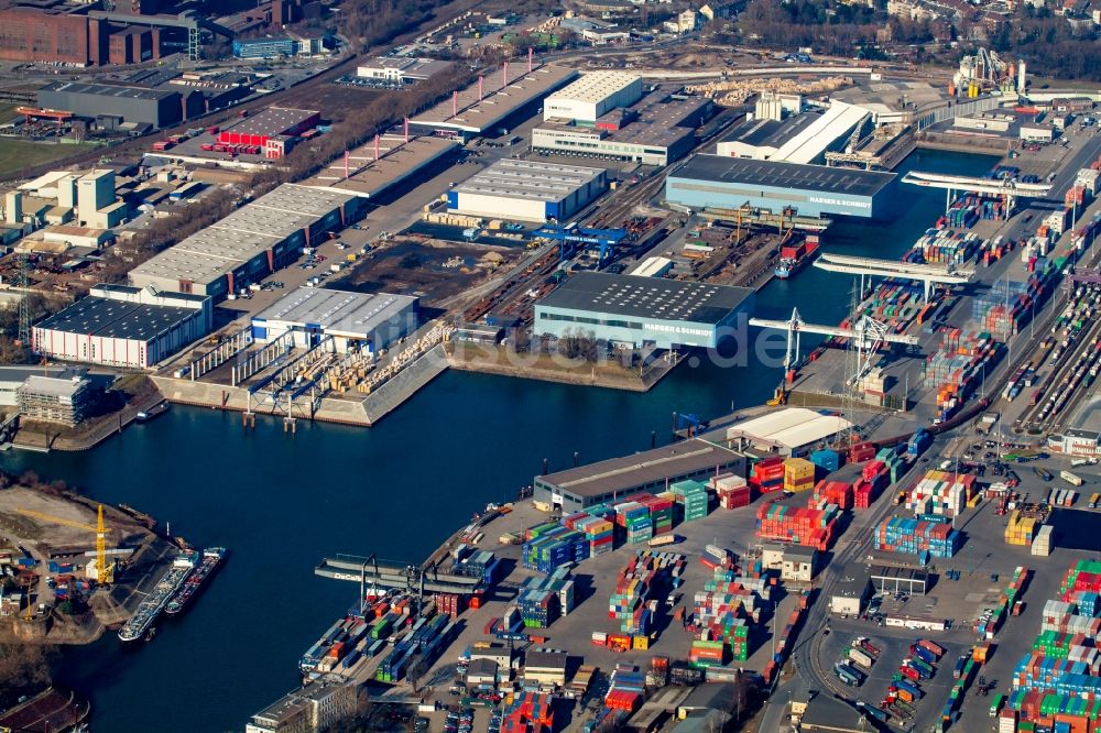 Luftbild Duisburg - Containerterminal im Containerhafen des Binnenhafen im Freihafen in Duisburg im Bundesland Nordrhein-Westfalen, Deutschland