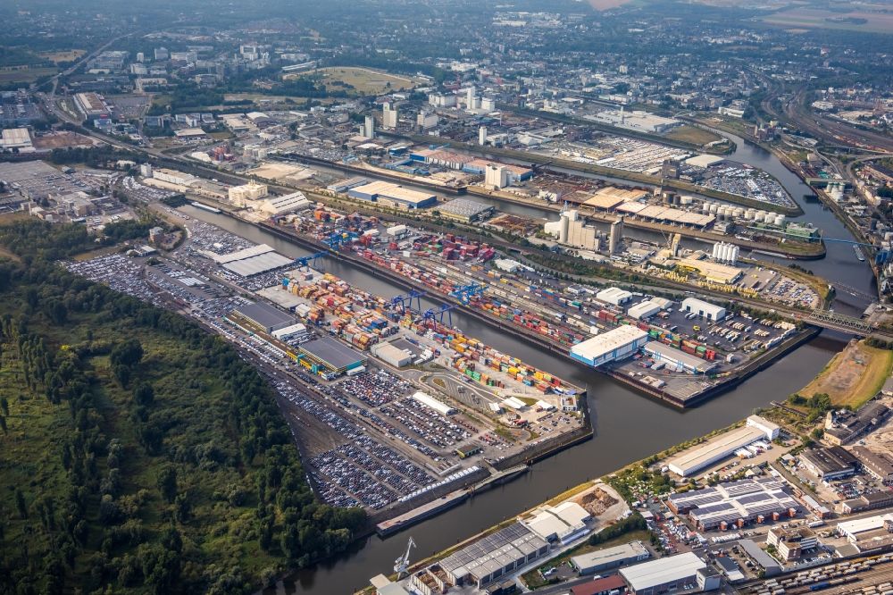 Neuss aus der Vogelperspektive: Containerterminal im Containerhafen des Binnenhafen in Neuss im Bundesland Nordrhein-Westfalen, Deutschland