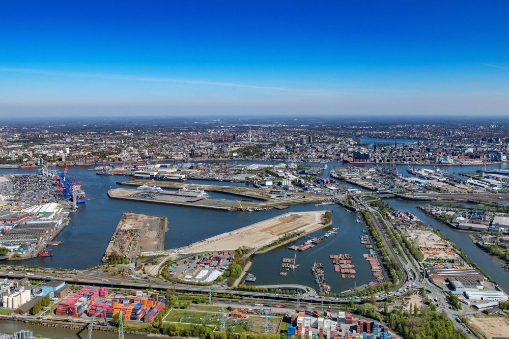 Luftbild Hamburg - Containerterminal im Containerhafen des Binnenhafen am Oderhafen und Travehafen im Hamburger Hafen im Ortsteil Steinwerder in Hamburg, Deutschland