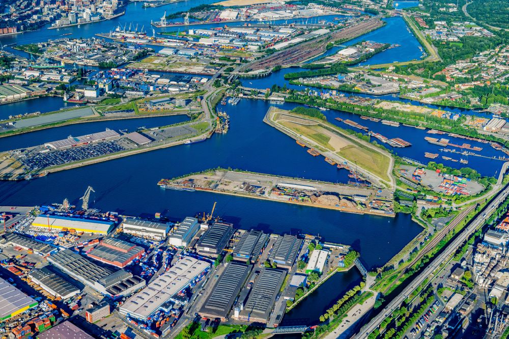 Luftbild Hamburg - Containerterminal im Containerhafen des Binnenhafen am Oderhafen und Travehafen im Hamburger Hafen im Ortsteil Steinwerder in Hamburg, Deutschland