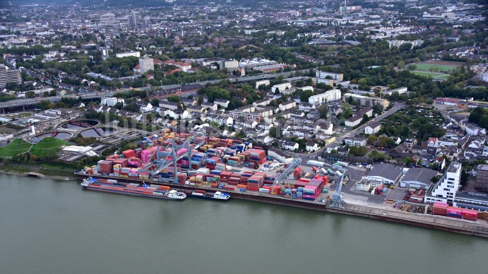 Bonn aus der Vogelperspektive: Containerterminal im Containerhafen des Binnenhafen des Rheins im Ortsteil Graurheindorf in Bonn im Bundesland Nordrhein-Westfalen, Deutschland