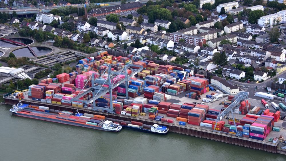 Luftbild Bonn - Containerterminal im Containerhafen des Binnenhafen des Rheins im Ortsteil Graurheindorf in Bonn im Bundesland Nordrhein-Westfalen, Deutschland