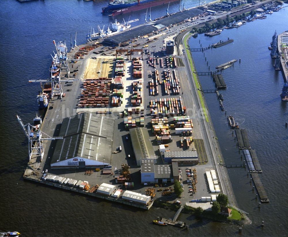 Hamburg von oben - Containerterminal im Containerhafen des Binnenhafen Am Vulkanhafen im Ortsteil Steinwerder in Hamburg, Deutschland