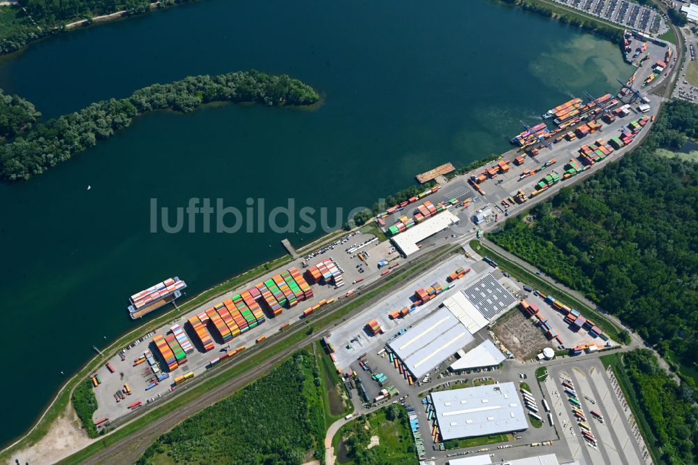 Wörth am Rhein von oben - Containerterminal im Containerhafen am Landeshafen in Wörth im Bundesland Rheinland-Pfalz, Deutschland