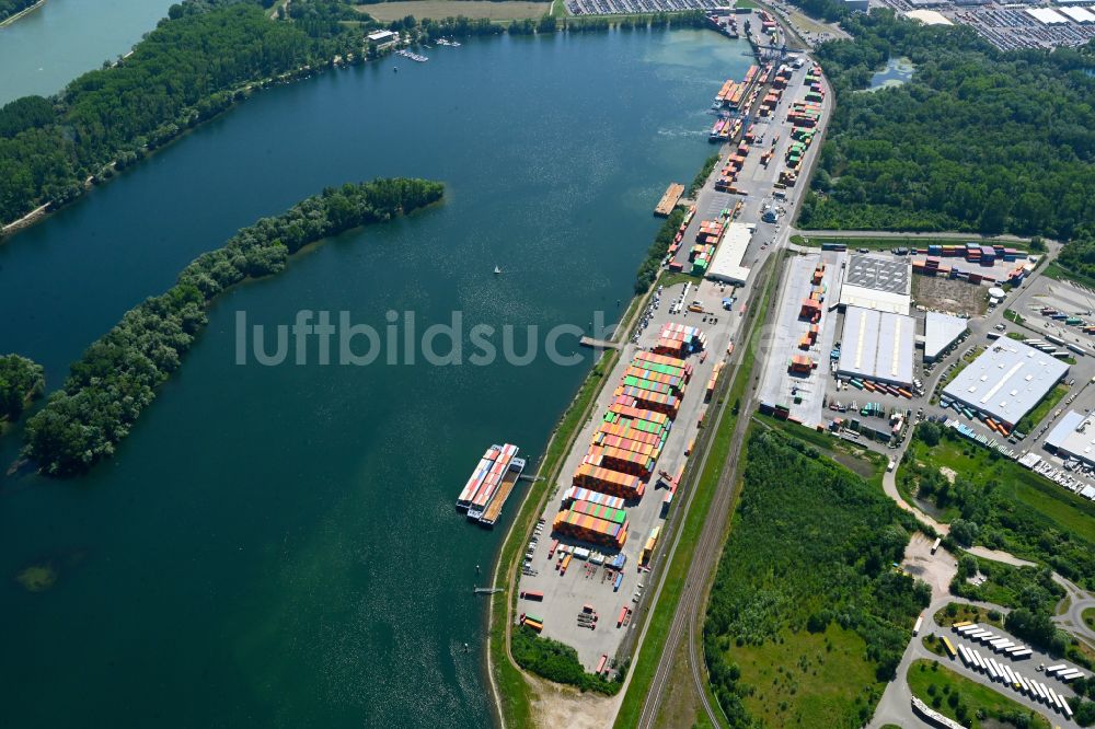 Luftbild Wörth am Rhein - Containerterminal im Containerhafen am Landeshafen in Wörth im Bundesland Rheinland-Pfalz, Deutschland