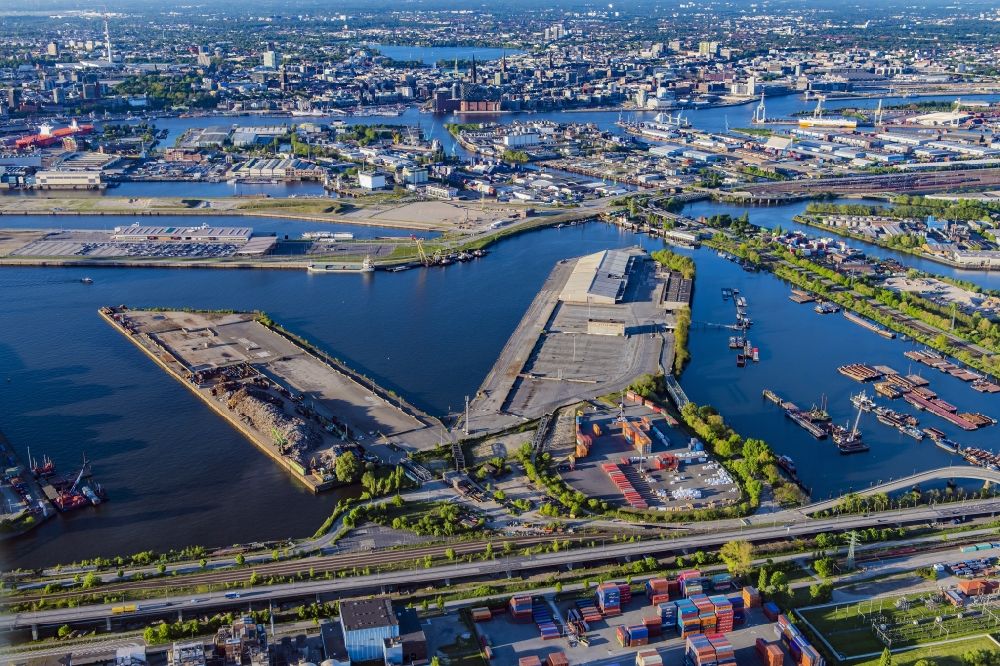 Luftaufnahme Hamburg - Containerterminal im Containerhafen Oderhafen und Travehafen im Hamburger Hafen im Süden von Hamburg