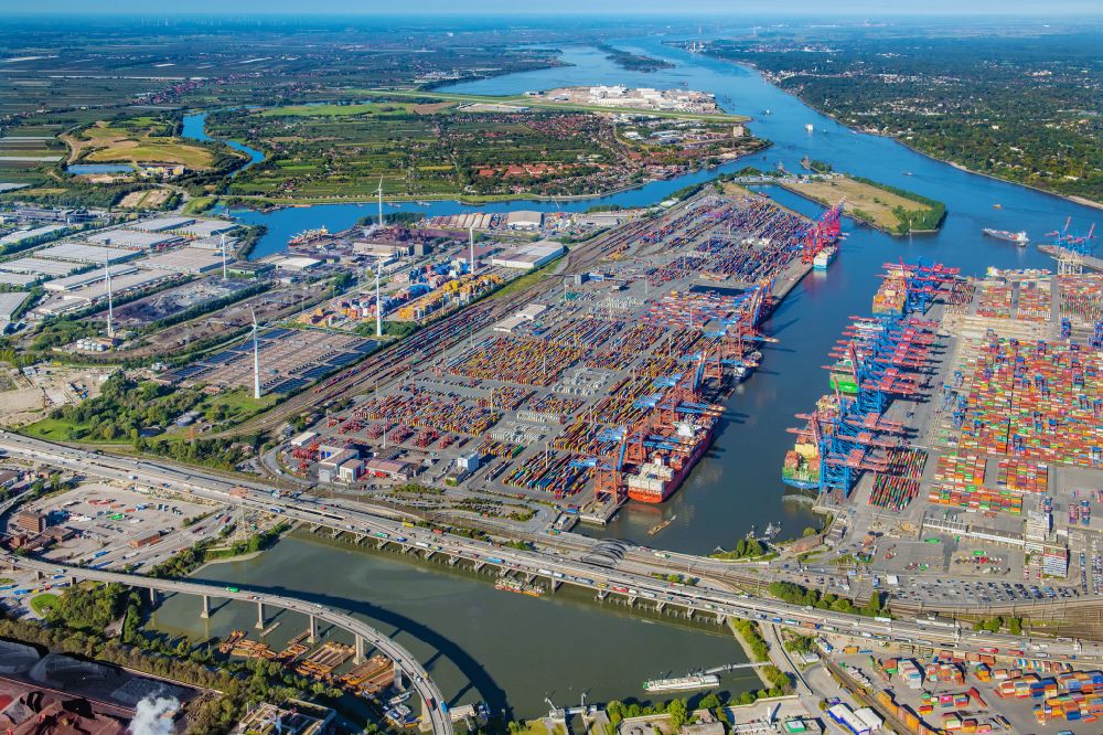 Hamburg von oben - Containerterminal von Eurogate im Containerhafen am Burchardkai des Überseehafen im Ortsteil Waltershof in Hamburg, Deutschland
