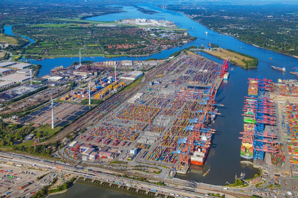 Luftbild Hamburg - Containerterminal von Eurogate im Containerhafen am Burchardkai des Überseehafen im Ortsteil Waltershof in Hamburg, Deutschland