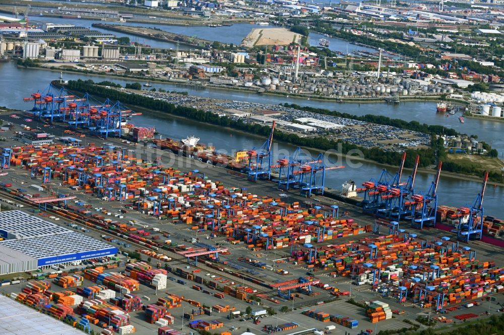 Hamburg von oben - Containerterminal HHLA Container Terminal Altenwerder (CTA) am Ufer der Elbe im Stadtteil Altenwerder in Hamburg