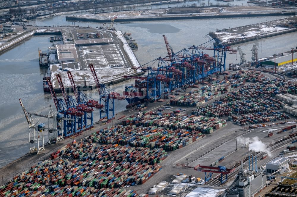 Hamburg von oben - Containerterminal Tollerort im Containerhafen des Überseehafen im Stadtteil Steinwerder in Hamburg