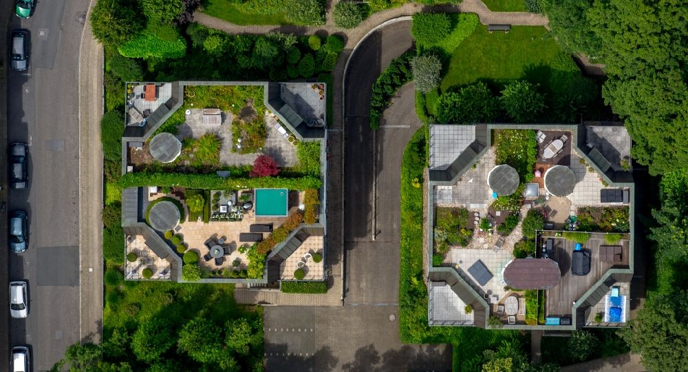 Luftaufnahme Essen - Dachgarten - Landschaft im Wohngebiet einer Mehrfamilienhaussiedlung in Essen im Bundesland Nordrhein-Westfalen