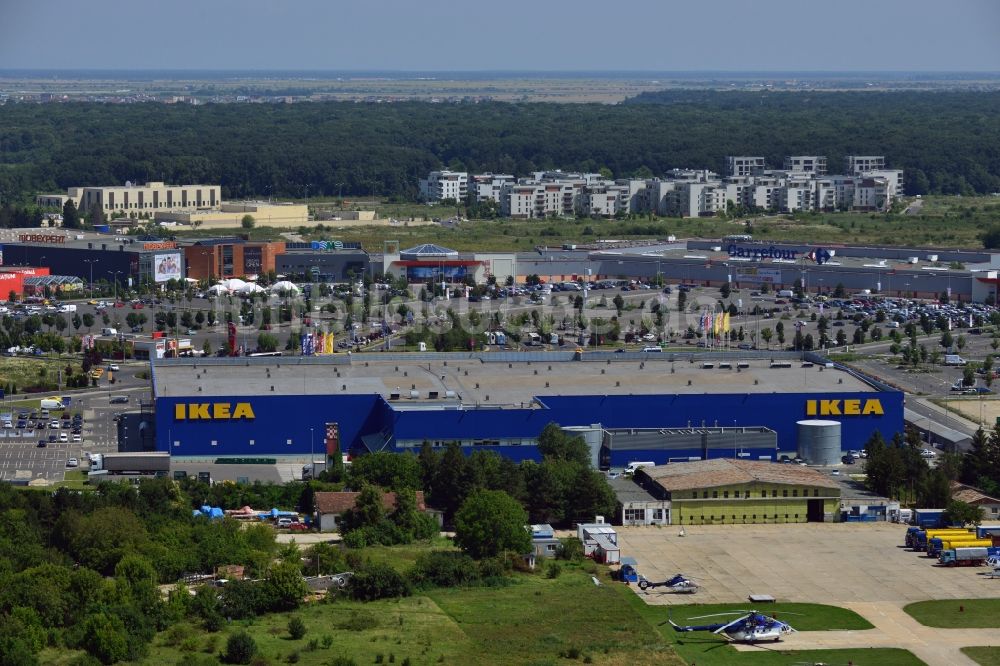 Luftaufnahme Bukarest - Das IKEA Einrichtungshaus in der Baneasa Shopping City im Norden von Bukarest
