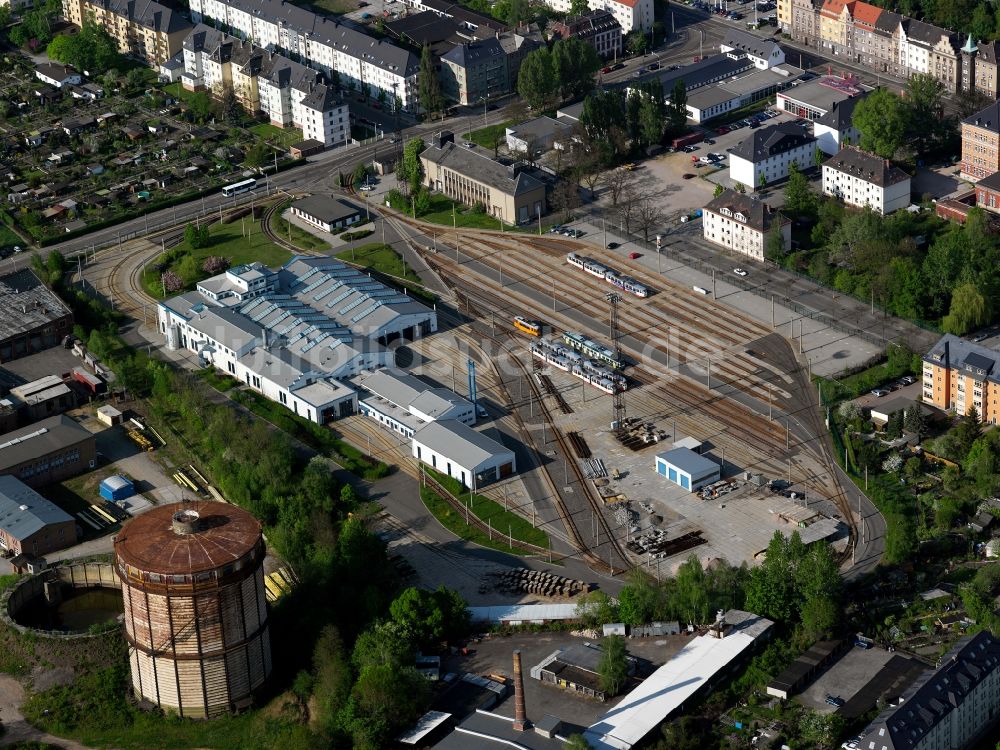 Zwickau von oben - Das Straßenbahn Depot in Zwickau im Bundesland Sachsen