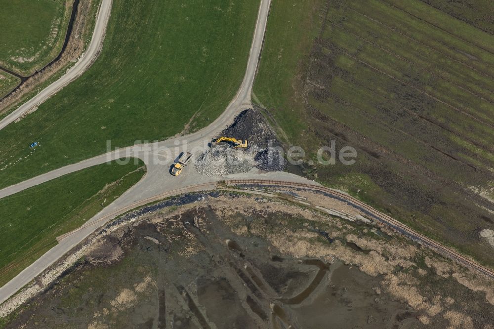 Luftaufnahme Dagebüll - Deich- Baustelle am Dagebüller Koog in Dagebüll im Bundesland Schleswig-Holstein, Deutschland