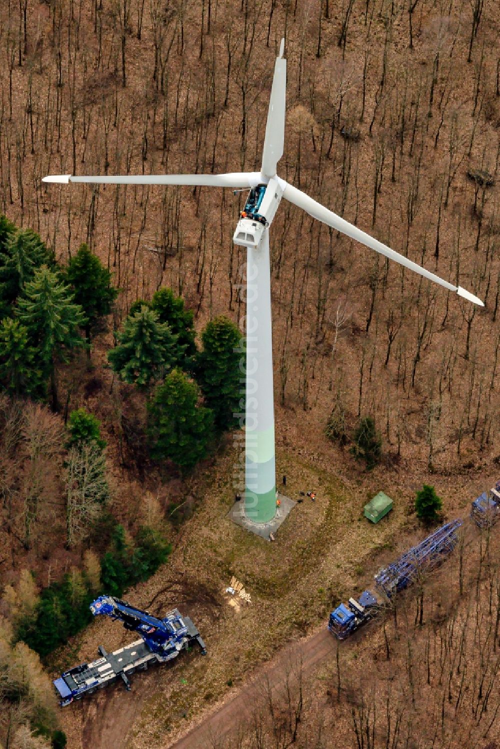 Ettenheimmünster von oben - Demontage der Windenergieanlagen (WEA) - Windrad- in einem Waldstück in Ettenheim im Bundesland Baden-Württemberg, Deutschland