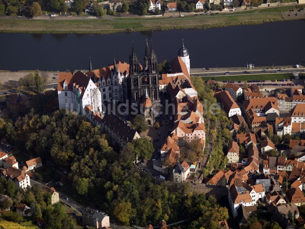 Luftaufnahme Meißen - Der Dom zu Meißen in Meißen im Bundesland Sachsen