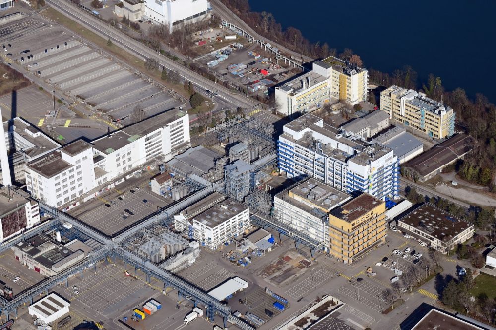 Luftbild Muttenz - Detailaufnahme am Standort des Industrieparks Infrapark-Baselland AG in Muttenz im Kanton Basel-Landschaft, Schweiz