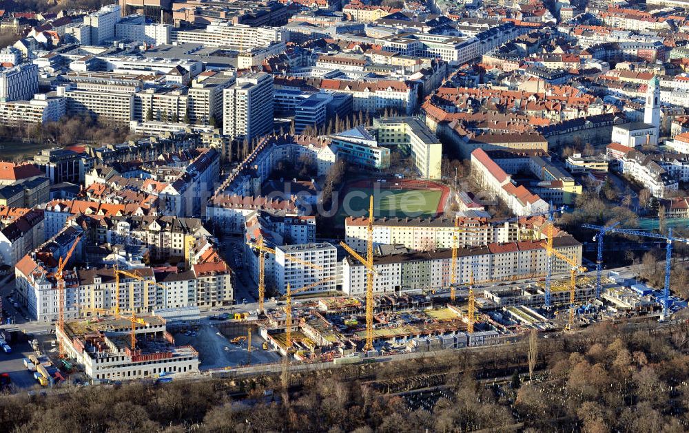 Luftaufnahme München-Haidhausen - Die Baustelle des zukünftigen Stadtquartiers Welfenhöfe in München-Au / Haidhausen