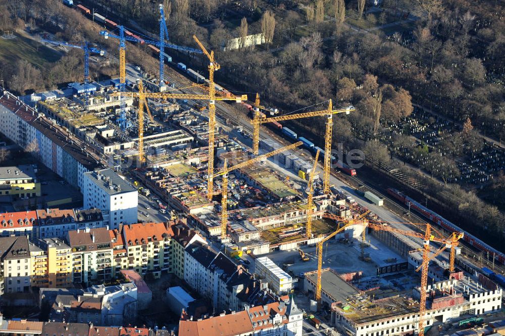 München-Haidhausen von oben - Die Baustelle des zukünftigen Stadtquartiers Welfenhöfe in München-Au / Haidhausen