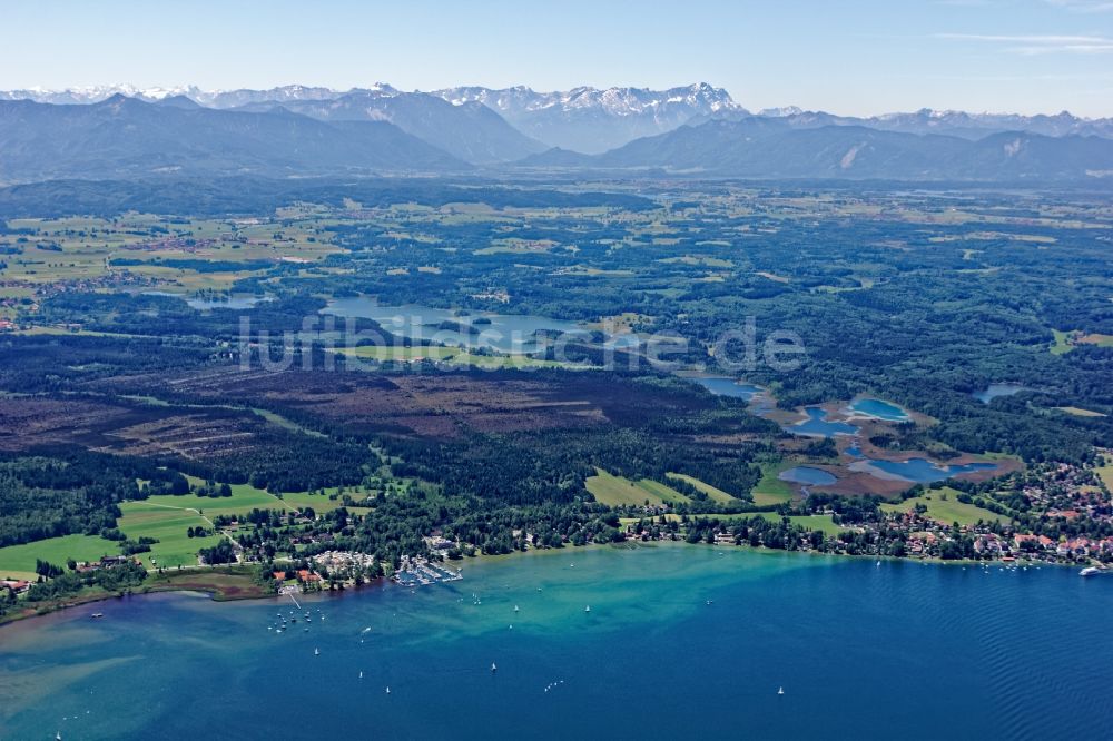 Luftbild Iffeldorf - Die Osterseen südlich des Starnberger Sees zwischen Iffeldorf und Seeshaupt im Bundesland Bayern
