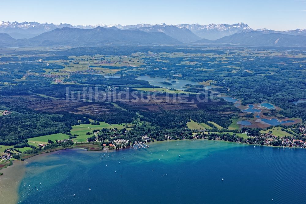 Luftaufnahme Iffeldorf - Die Osterseen südlich des Starnberger Sees zwischen Iffeldorf und Seeshaupt im Bundesland Bayern