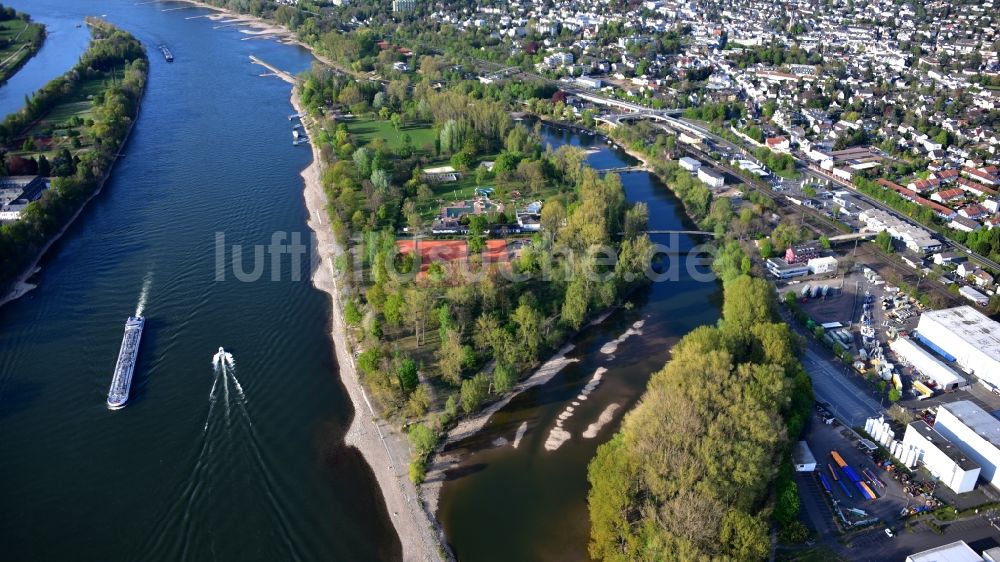 Luftaufnahme Bad Honnef - Die Rheininsel Grafenwerth bei Bad Honnef im Bundesland Nordrhein-Westfalen, Deutschland