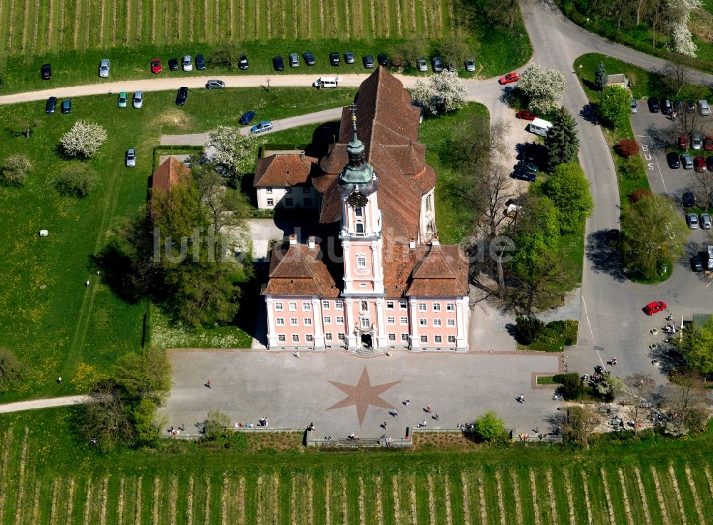 Birnau aus der Vogelperspektive: Die Wallfahrtskirche Birnau im Bundesland Baden-Württemberg
