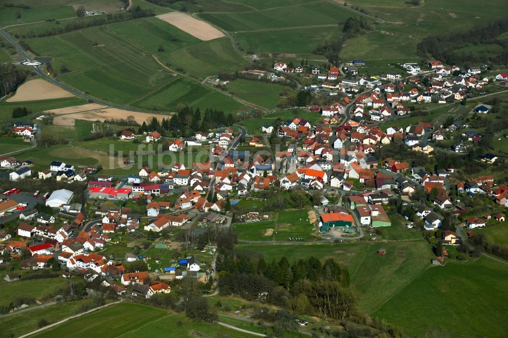 Luftaufnahme Oberzell - Dorf- Ansicht der Gemeinde Oberzell im Bundesland Hessen, Deutschland