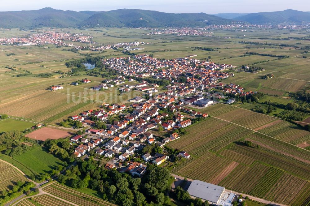 Luftaufnahme Kirrweiler (Pfalz) - Dorf - Ansicht am Rande von Feldern in Kirrweiler (Pfalz) im Bundesland Rheinland-Pfalz, Deutschland