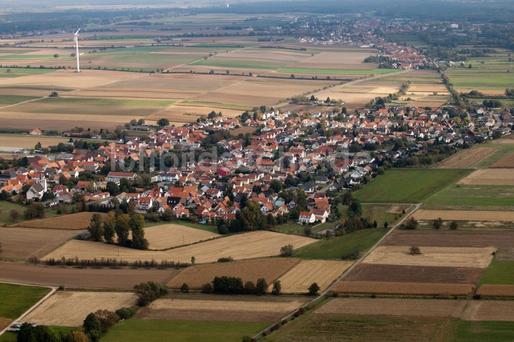 Minfeld aus der Vogelperspektive: Dorf - Ansicht am Rande von Feldern in Minfeld im Bundesland Rheinland-Pfalz