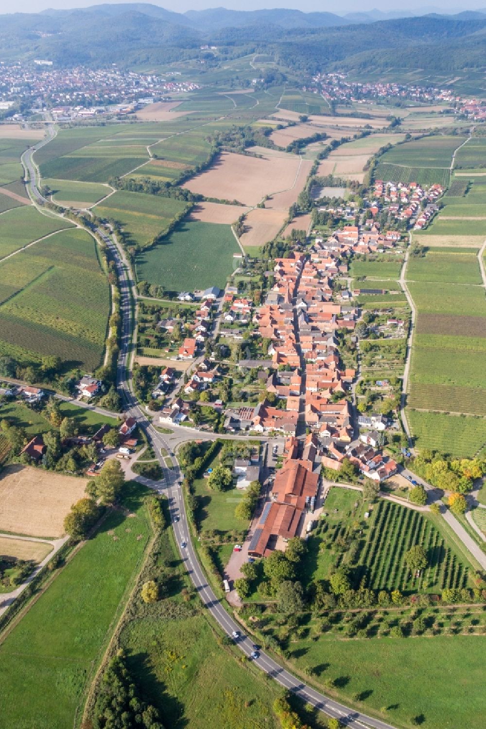 Luftbild Niederhorbach - Dorf - Ansicht am Rande von Feldern in Niederhorbach im Bundesland Rheinland-Pfalz, Deutschland