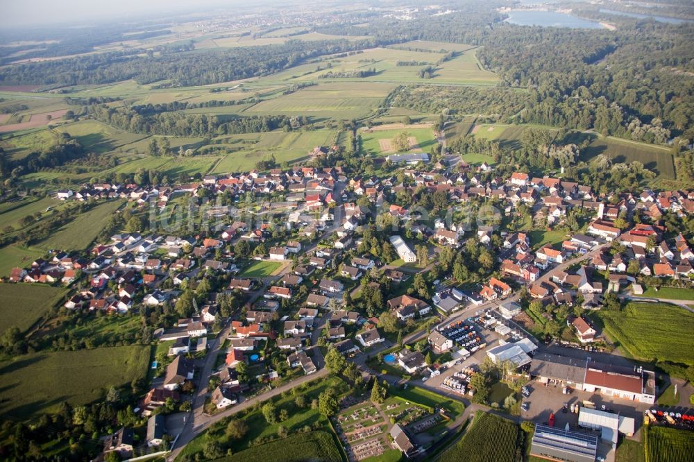 Luftaufnahme Rheinau - Dorf - Ansicht am Rande von Feldern im Ortsteil Helmlingen in Rheinau im Bundesland Baden-Württemberg, Deutschland