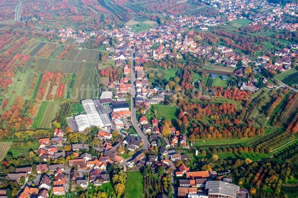 Achern von oben - Dorf - Ansicht am Rande von Feldern im Ortsteil Mösbach in Achern im Bundesland Baden-Württemberg, Deutschland