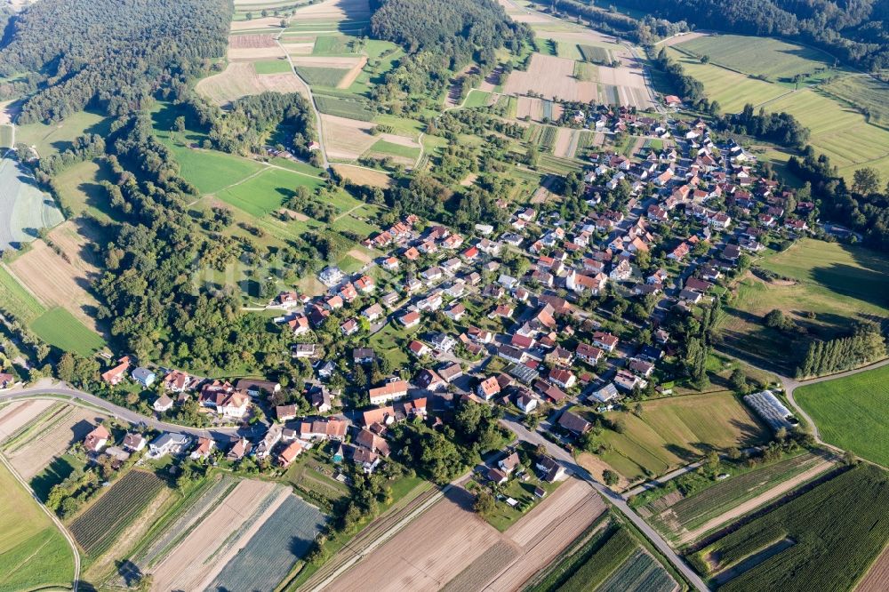 Luftaufnahme Moos - Dorf - Ansicht am Rande von Feldern im Ortsteil Weiler in Moos im Bundesland Baden-Württemberg, Deutschland