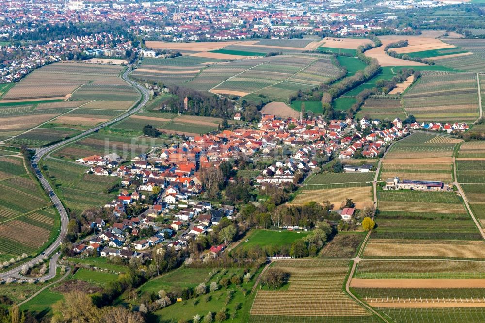 Luftaufnahme Wollmesheim - Dorf - Ansicht am Rande von Feldern in Wollmesheim im Bundesland Rheinland-Pfalz, Deutschland