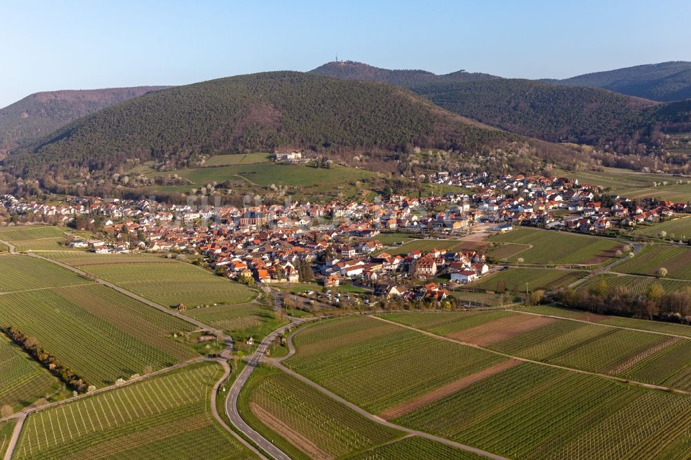 Luftbild Sankt Martin - Dorf - Ansicht am Rande der Haardt des Pfälzerwalds zwischen Weinbergen im Frühjahr in Sankt Martin im Bundesland Rheinland-Pfalz, Deutschland