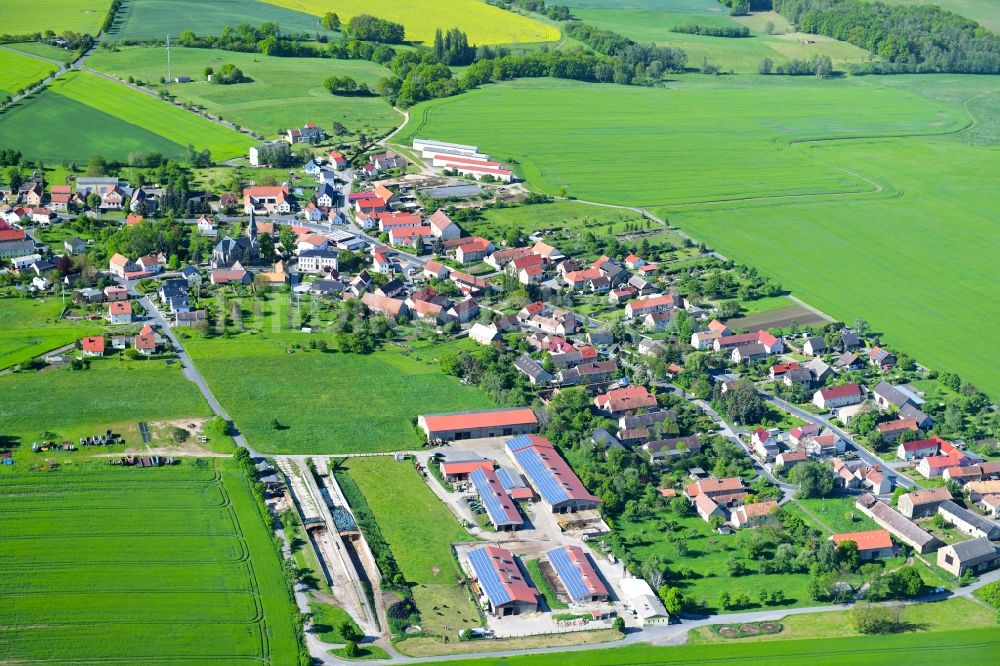 Großdobritz aus der Vogelperspektive: Dorf - Ansicht am Rande von landwirtschaftlichen Feldern in Großdobritz im Bundesland Sachsen, Deutschland