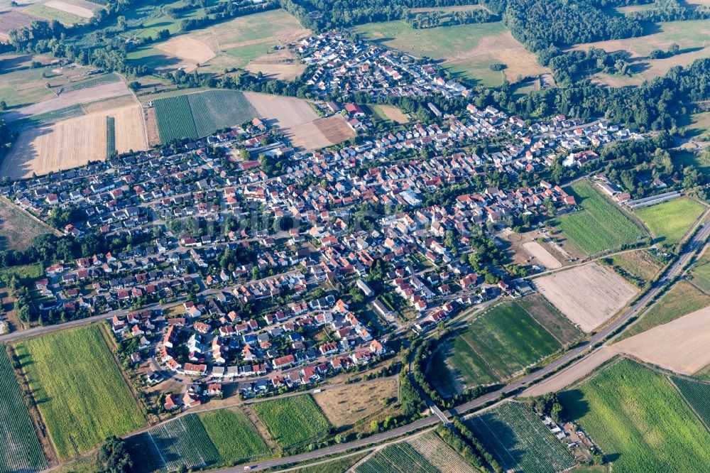 Luftaufnahme Hanhofen - Dorf - Ansicht am Rande von landwirtschaftlichen Feldern in Hanhofen im Bundesland Rheinland-Pfalz, Deutschland