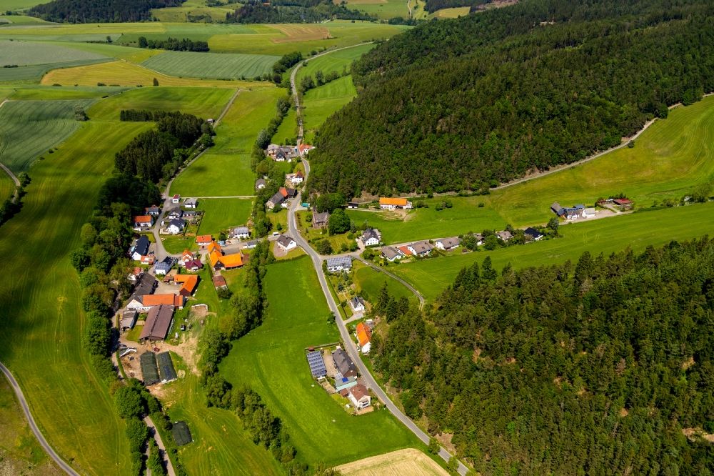 Alleringhausen aus der Vogelperspektive: Dorf - Ansicht am Rande Waldgebieten in Alleringhausen im Bundesland Hessen, Deutschland