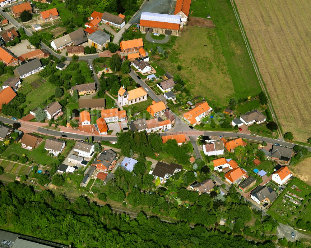 Calbecht von oben - Dorf - Ansicht am Rande von Waldgebieten in Calbecht im Bundesland Niedersachsen, Deutschland