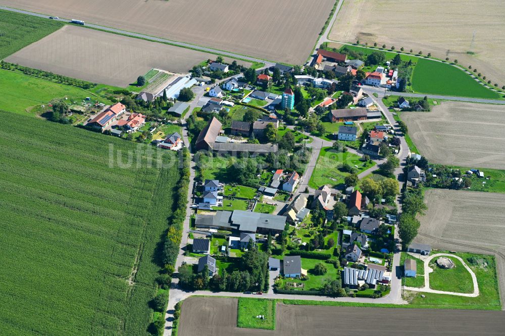 Günthersdorf von oben - Dorf - Ansicht am Rande von Waldgebieten in Günthersdorf im Bundesland Sachsen, Deutschland